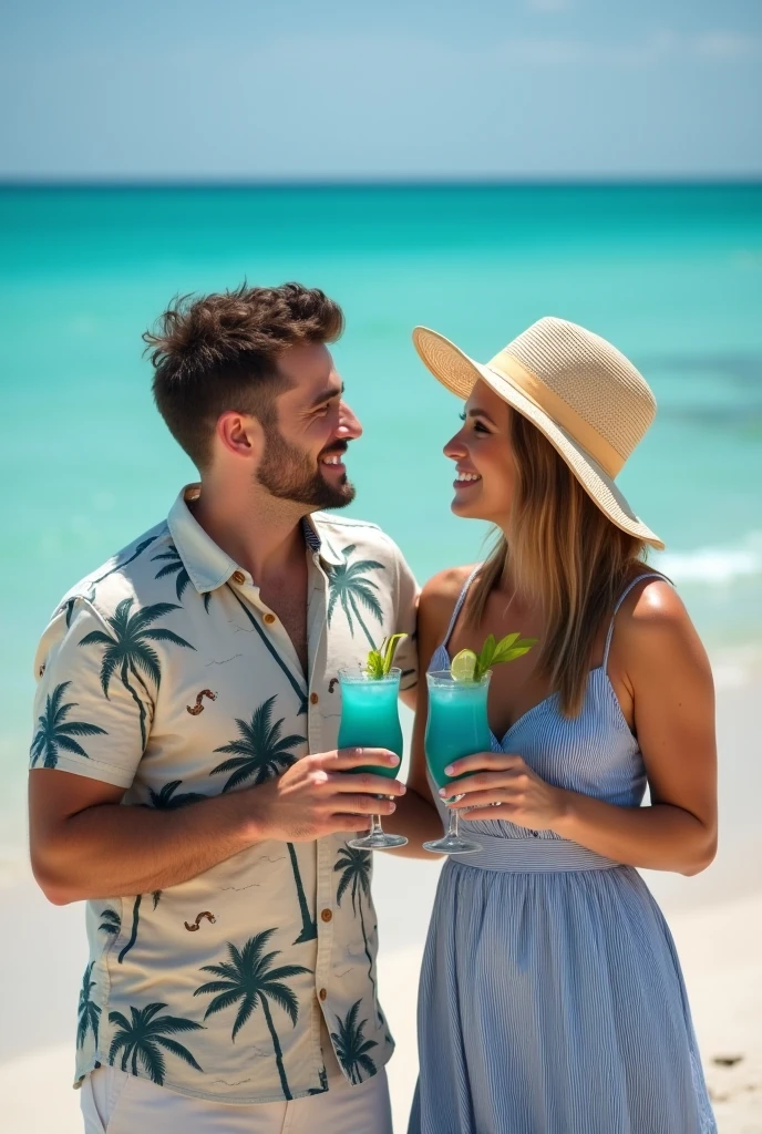 RAW photo, a portrait photo of 40 y.o billionaire white man and super attractive wife together celebrating life, casual style, standing in a bikini at his super yacht wondering about life, natural skin, 8k uhd, high quality, film grain, Fujifilm XT3, full body and head straight in the photo, facing the viewer of the photo, eyes fixed to the lens, appears shoulders and head in the photo, man and woman centered in the photo, 8k, best quality, masterpiece, realistic, realistic photo, movie photo, ultra realistic, 2 person, detailed, perfect lighting, DSRL, professional photo, 4k, background full view of the ultra-luxury beach front Caribbean villa with inanity pool in the summer with his attractive wife in the poll relaxing with a cocktail, 16:9 aspect ratio
