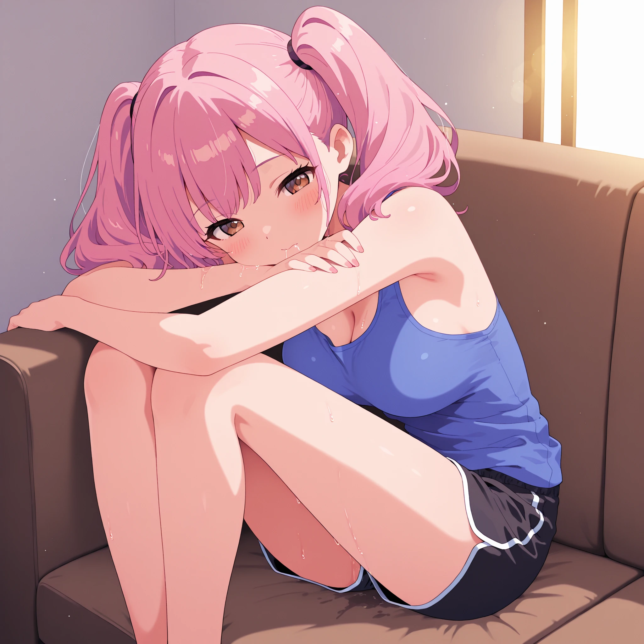 sixteen years old、girl with、white t-shirts、Not wearing、Masturbation behavior、masturbation、Hand on the crotch、big eye、short-hair、Pink hair、Squat and open your legs、Tears、Desperate look、Saliva、独奏、with blush cheeks、be sweaty、Wearing sweat、on the beds、Sheets get wet、Staring at this、Kamimei、Clothes get wet、embarrassed from、Open your mouth wide