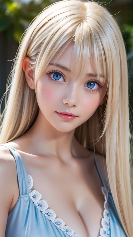 real photo quality、A very beautiful age girl、extraordinary sexy beauty、Beautiful calm and bright expression、sexy and refreshing look、Long bangs that fall on a perfect beautiful cute face、Super long blonde straight silky hair、blonde on a beautiful face、very cute beautiful sexy young little woman、very perfect beautiful cute face、Beautiful bright sky blue eyes、very big eyes、hair above eyes、片hair above eyes、hair between eyes、Very radiant white skin、cheek gloss