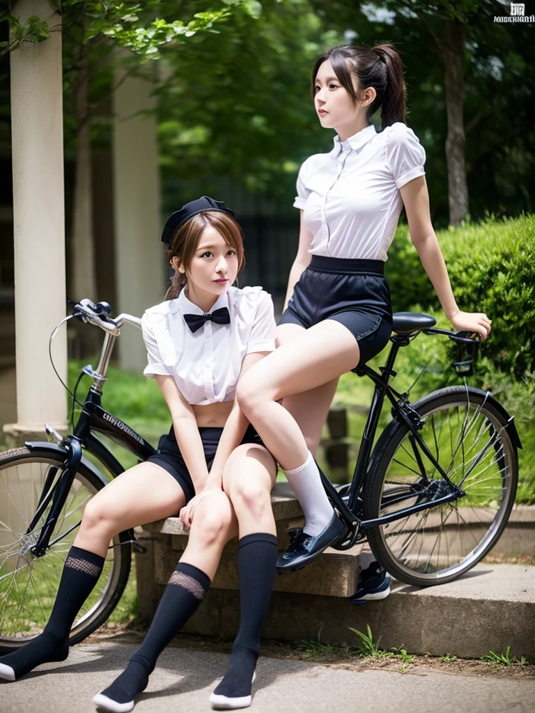 (riding a bicycle: 1.5), a strong wind is blowing and her skirt is billowing, (exposed panty:1.5), japanese riding a bicycle with her panties pulled down to show her, japanese girl , young sensual gravure idol, young gravure idol, young pretty gravure idol, young skinny gravure idol, kubo shiori, japanese model, cute , wearing skirt and high socks, giantess, giantess shot, realistic young gravure idol, highly detailed giantess shot, realistic body, extremely detailed giantess shot, macro giantess, wearing japanese , school girl, umi shinonome, beautiful teen