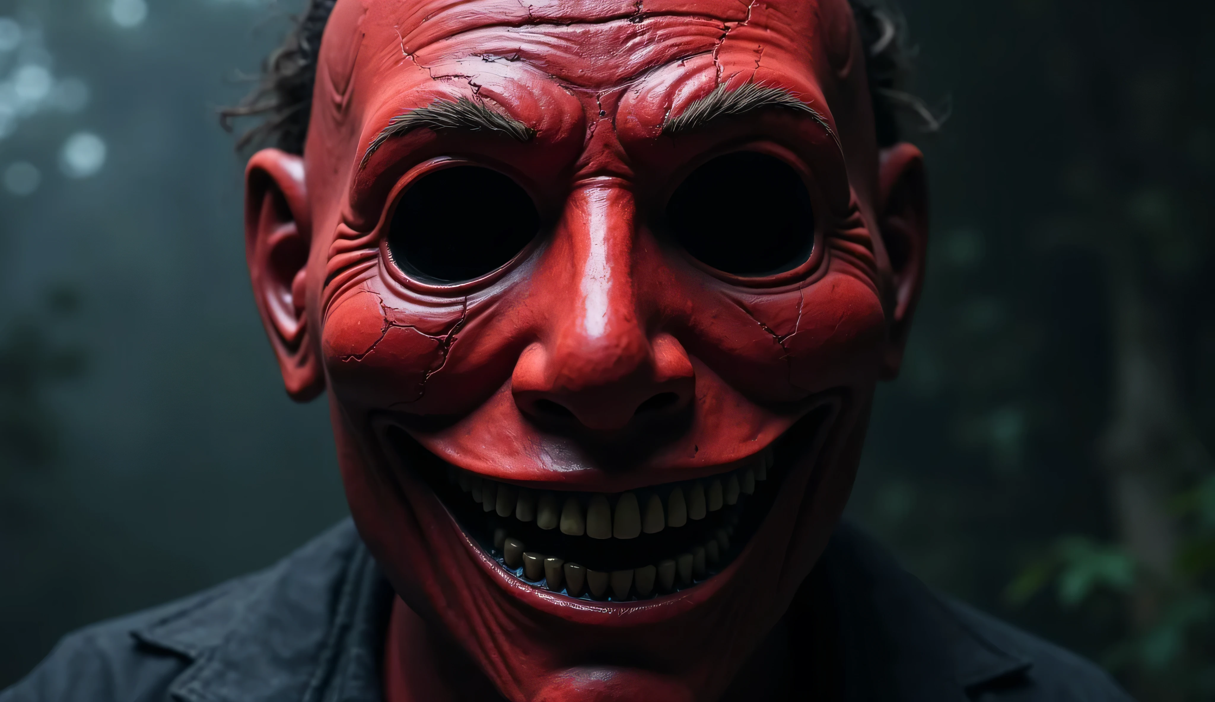 man with red mask (you can't see his face)) ((neon)), imposing yourself on someone who is to the left