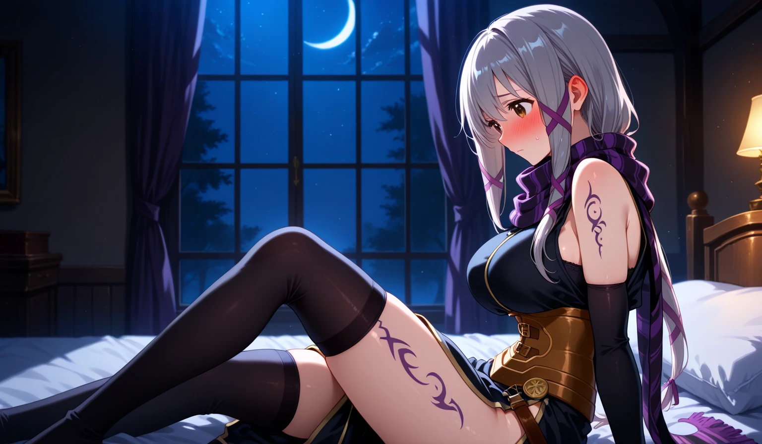 (short hair, silver hair:1.3), red eyes, pale skin, muscular female, anatomically correct, mature female, curvy, huge breasts, 1girl, solo, breasts, high_heels, bodysuit, covered_navel, full_body, skin_tight, standing, jewelry, anime coloring, anime screencap, hair ornament, (shaded face:1.2), hollow eyes, red eyes, looking at viewer, (heavy breathing:1.2), smirk, upper teeth, glaring eyes,