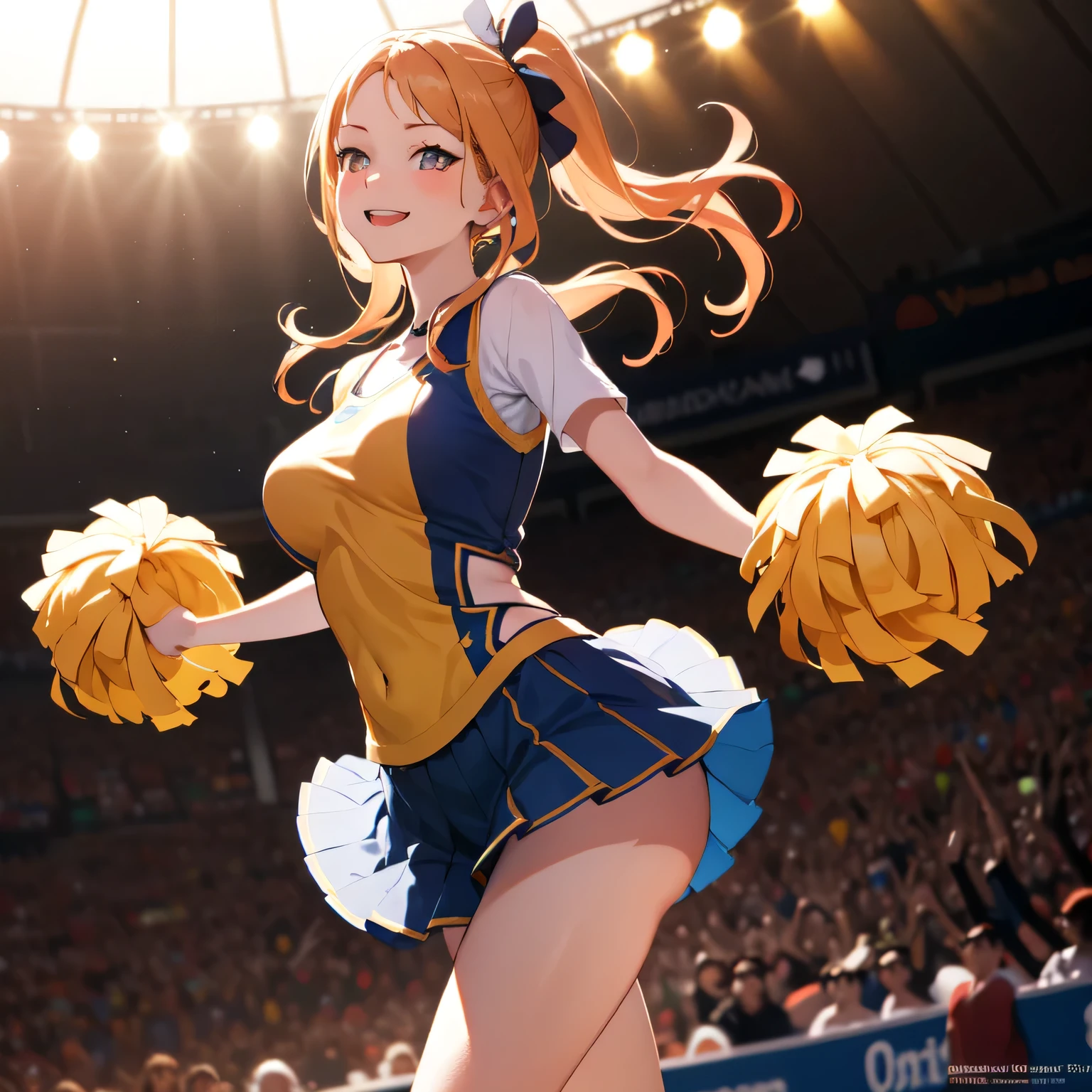 Nami from one-piece, 1women, as a cheerleader, wearing cheerleading outfit, at a playground , orange colour short hair, 8k, high detailed, high quality