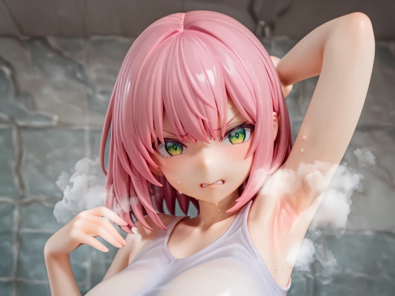 (Highest quality, 4K, 8k, High resolution, masterpiece:1.2), Very detailed, Picturesque, Anime style photo, Photo Animation:1.37)、Japanese、(Pink Hair)、(Pixie Cut)、smile、shibari、elect nipple、Black choker、completly naked、whole body、Nakano Ichika