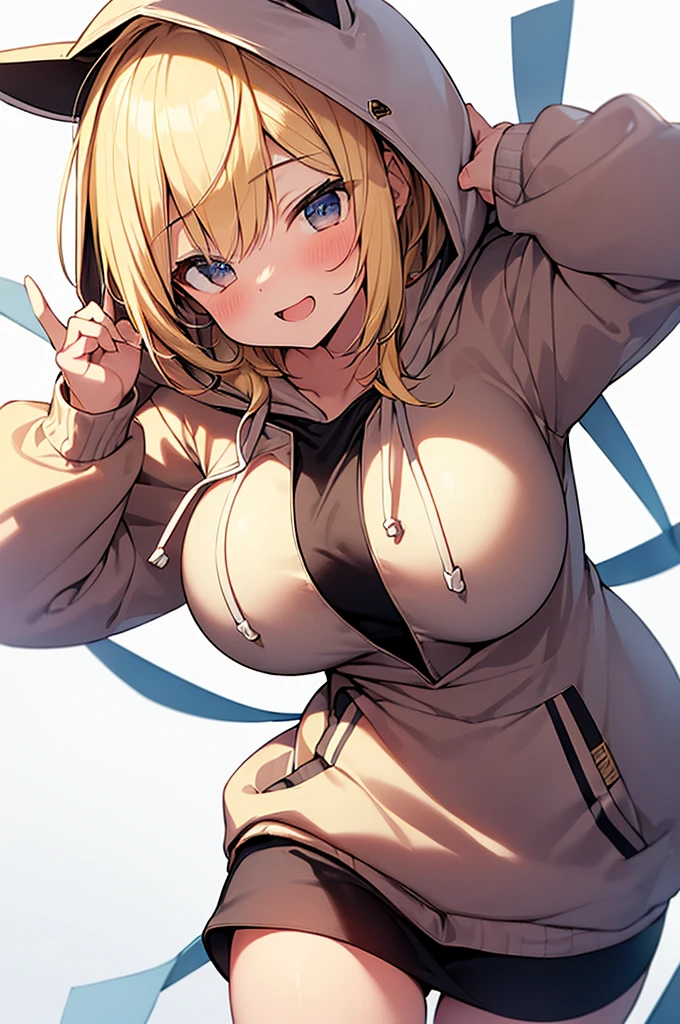 One Girl, alone, Big eyes, Wicked Smile,hoodie, Pleated skirt, JK,Large Breasts、Attractive breasts