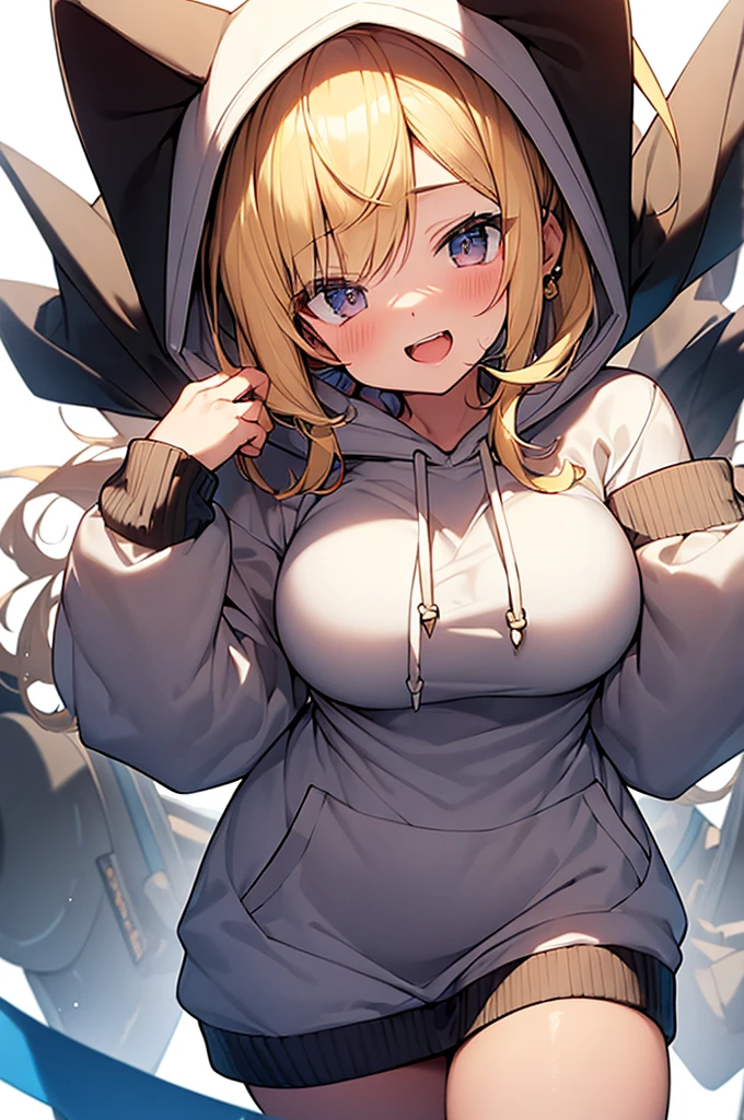 One Girl, alone, Big eyes, Wicked Smile,hoodie, Pleated skirt, JK,Large Breasts、Attractive breasts