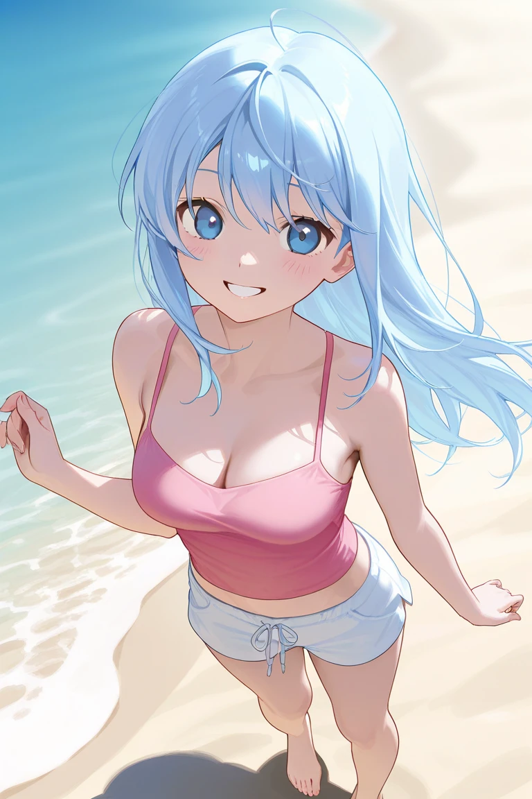 (Highest quality:1.4、8k:1.4,detailed),F cup bust、Big Breasts、Slim and beautiful arms、Slim body、Very white beautiful skin、((((1 person、smile、Swimwear、smile、sit、Chair、In the background are the urban buildings of Tokyo、Outdoor café terrace、coastal、Navy hair color、juice、table、She is wearing a white side-string high-leg bikini、Get up close and take a photo、Shooting from below、Very cute face))))、looking at the camera、Very beautiful face、Very blue sky、A completely cloudless sky、She tilted her head slightly、The atmosphere is bright and lively、The woman is at the center of the image。