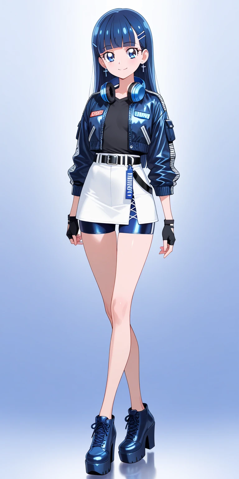 anime girl with a book and a cell phone in her hand, Futuristic member of the spacecraft crew, attractive androgynous humanoid, Concepto de personaje poco realista, single character full body, Retrato de cuerpo entero de un corto!, Concepto de cuerpo completo, Concepto de personaje de cuerpo completo, Retrato de cuerpo completo del personaje, Retrato Anime Space Cadet Girl, Esquema de color de Chiho Aoshima, Retrato de personaje de cuerpo completo