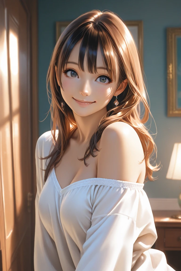 nsfw,masterpiece、highest quality、High resolution、high quality images、8K, 1 female、skin luster、skin texture、Expression of fine eyes、Shiny bright golden hair,Girl with long braided hair, realism, detailed manga style, manga art style, perfect line drawing, beautiful line drawing, digital manga art girl, beautiful blue eyes, plump lips, detailed gorgeous face, (cute smile), charm, innocent, Front view, (perfectly detailed face), (fine hands) 、photorealistic images, Depth of written boundary, Princess hairstyle, Princess、Corolla on the head , face forward , night sky , night view ,beautiful starry sky ,beautiful starry sky , romanticism,topless、(All nude:1.5)、large breasts:1.3、smile、blush、princess tiara、fluffy hair、gorgeous earrings、Gorgeous palace room、Nadia: The Secret of Blue Water Necklace