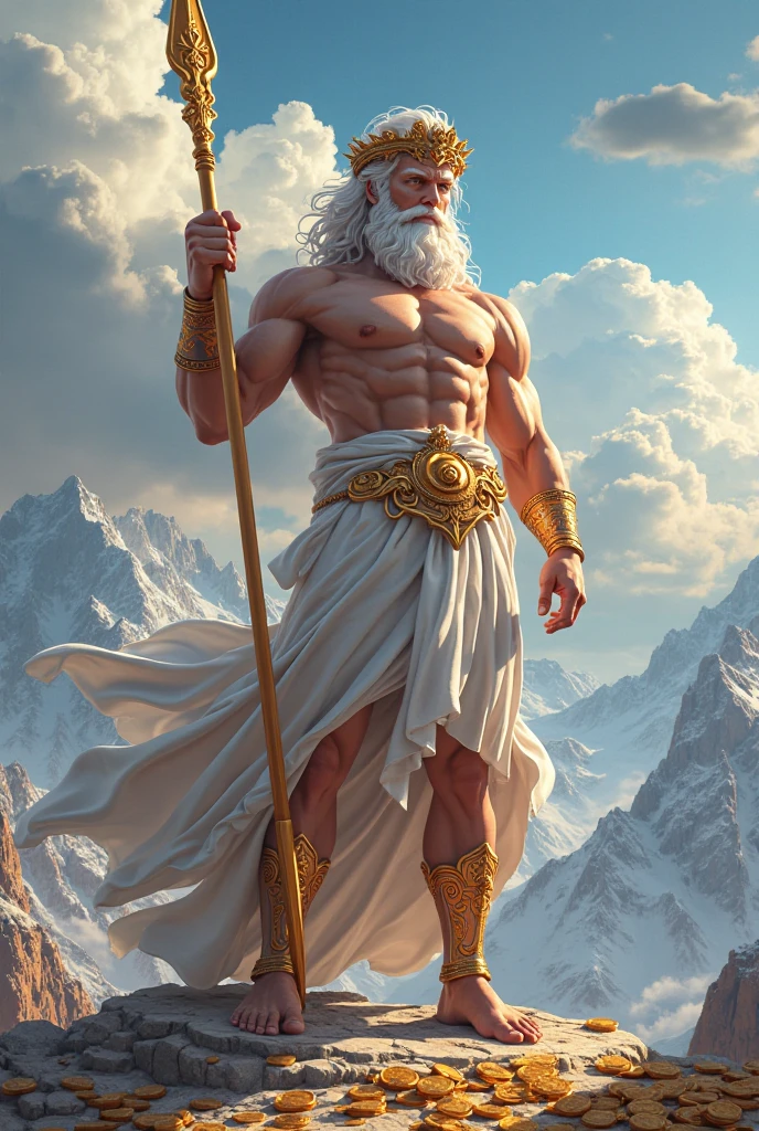 painted portrait of rugged zeus, god of thunder, greek god, on Mount Olympus, white hair, full body, mature, handsome, fantasy, intricate, elegant, highly detailed, digital painting, artstation, concept art, smooth, sharp focus, illustration, art by gaston bussiere and alphonse mucha