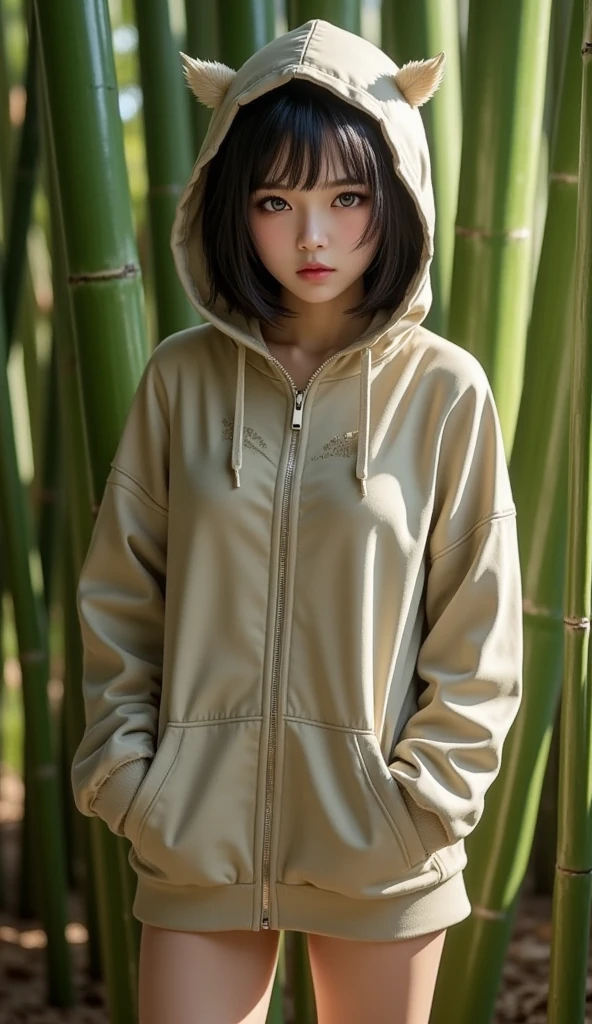 woman, (oversized wear_hoodie, Cat_ear_hood:1.3),
good hand,4K, High resolution, masterpiece, highest quality, head:1.3,((hasselblad photography)), fine skin, sharp focus, (cinematic lighting), soft lighting, dynamic angle, [:(detailed face:1.2):0.2], medium breasts,(((in the forest))),