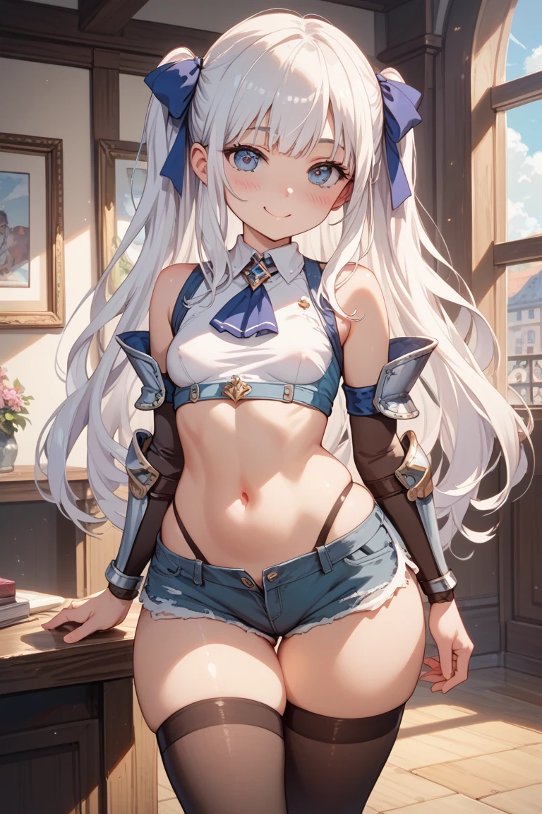 1girl,solo,masterpiece,(8k,bestquality,masterpiece:1.2),highlydetailed,ultra-detailed,masterclass,bestquality,gloves, bare shoulders, crop top, topless, navel, panties, miniskirt, zettai ryouiki, bottomless, thong, stripping, long hair, full body, looking at viewer, medium breasts, bowtie, high heels