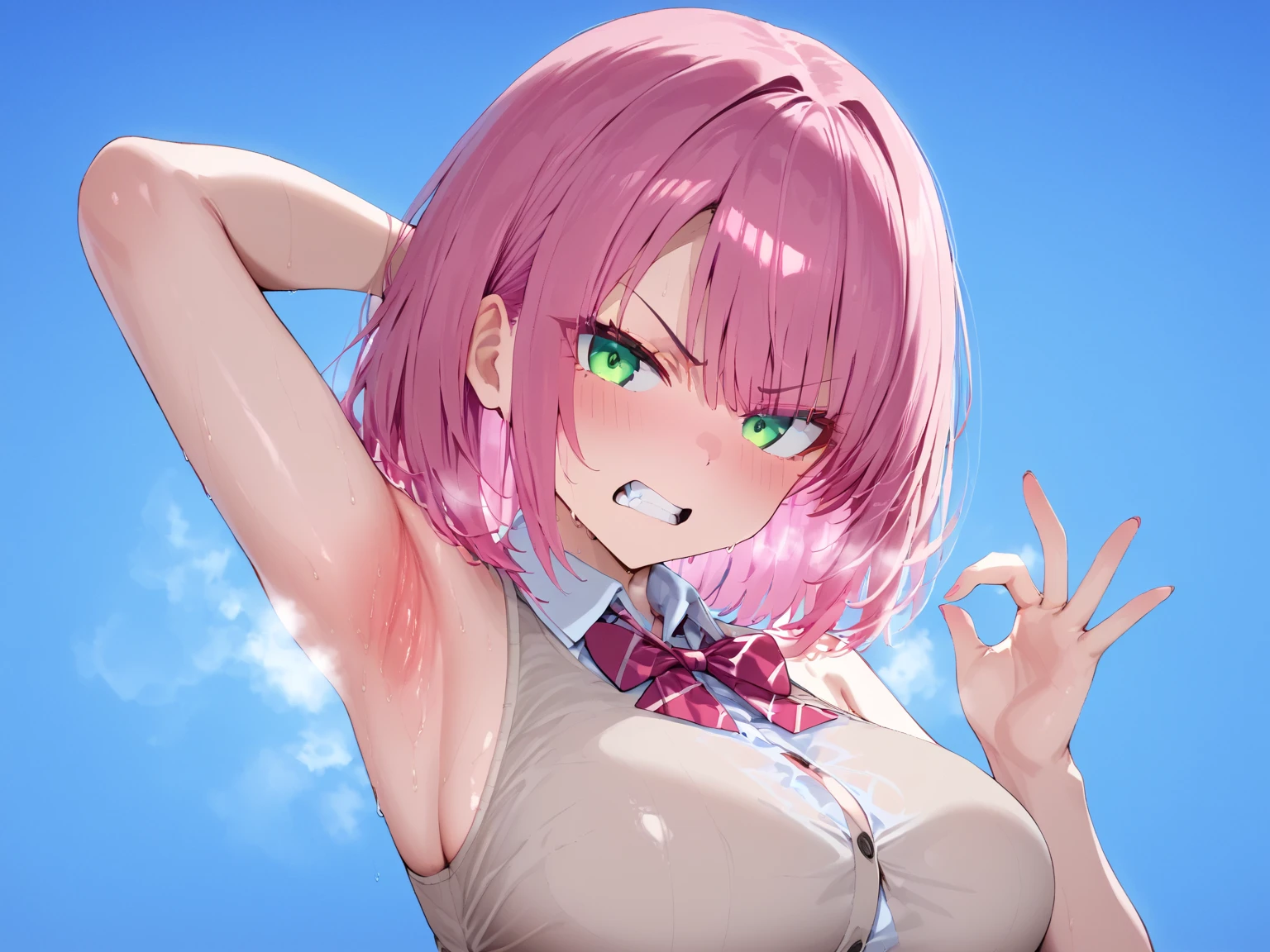 2D, masterpiece, highest quality, anime, Very detailed, One Girl, alone, nakano ichika, Pink Hair, Big Breasts, Sitting, School, Outdoor, smile,naked,Nipples,sum,nude,Spread your legs, Pink is good,blush,Ahegao,Feeling face,Show your side,Place your arms behind your head,Raise your hand,Sweaty、My body is soaked