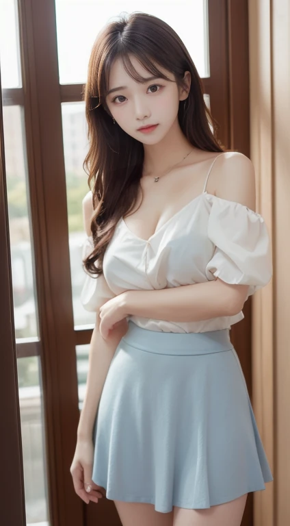 Master quality, highest quality, best picture quality, exaggerated details, a princess cute 8 year old love making girl with a shy expression, slightly squinted eyes, adjusting her hair, long eyelashes (long hair / very, very exaggerated big breasts, big tits /open v hanfu dress transparent fabric, short skirt), in hanfu pink white lace silk