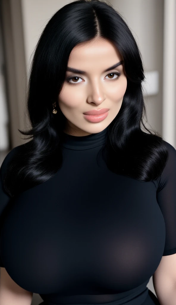 style:absolute | 1 девушка в skinном пиджаке, 50s, from Israel, very beautiful, sexual, well-groomed woman at 4_An old woman, glamour big hips, tan_skin, skinный пиджак,oiled_body, pouting lips, short black hair short, black short hair bangs, slippery_hair, Spanish, Greek,skinная куртка, with a large neckline , very detailed, , Thick_lips, lush_eyelashes, , almond_eyes, large breasts with décolleté