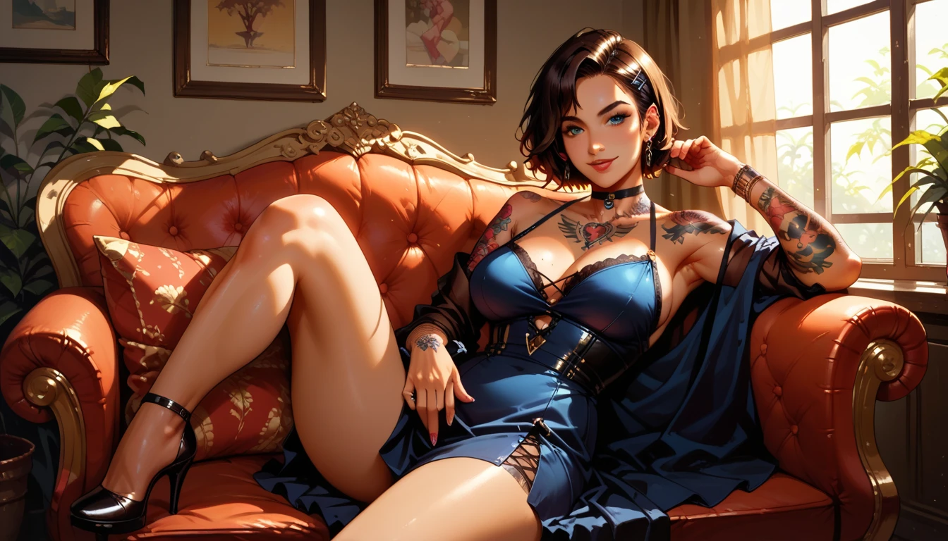 (masterpiece: 1.2, best quality), (fae, cowboy bebop) realistic, retro, (real image, intricate details, depth of field), (1girl, solo), makeup, parted lips, very detailed, face perfect, cleavage, sheer, erect, nsfw, (huge boobs: 1.1), (skindentation), thick thighs, wide hips, small waist, big shiny coral lips, micro bikini, string bikini, mini skirt,