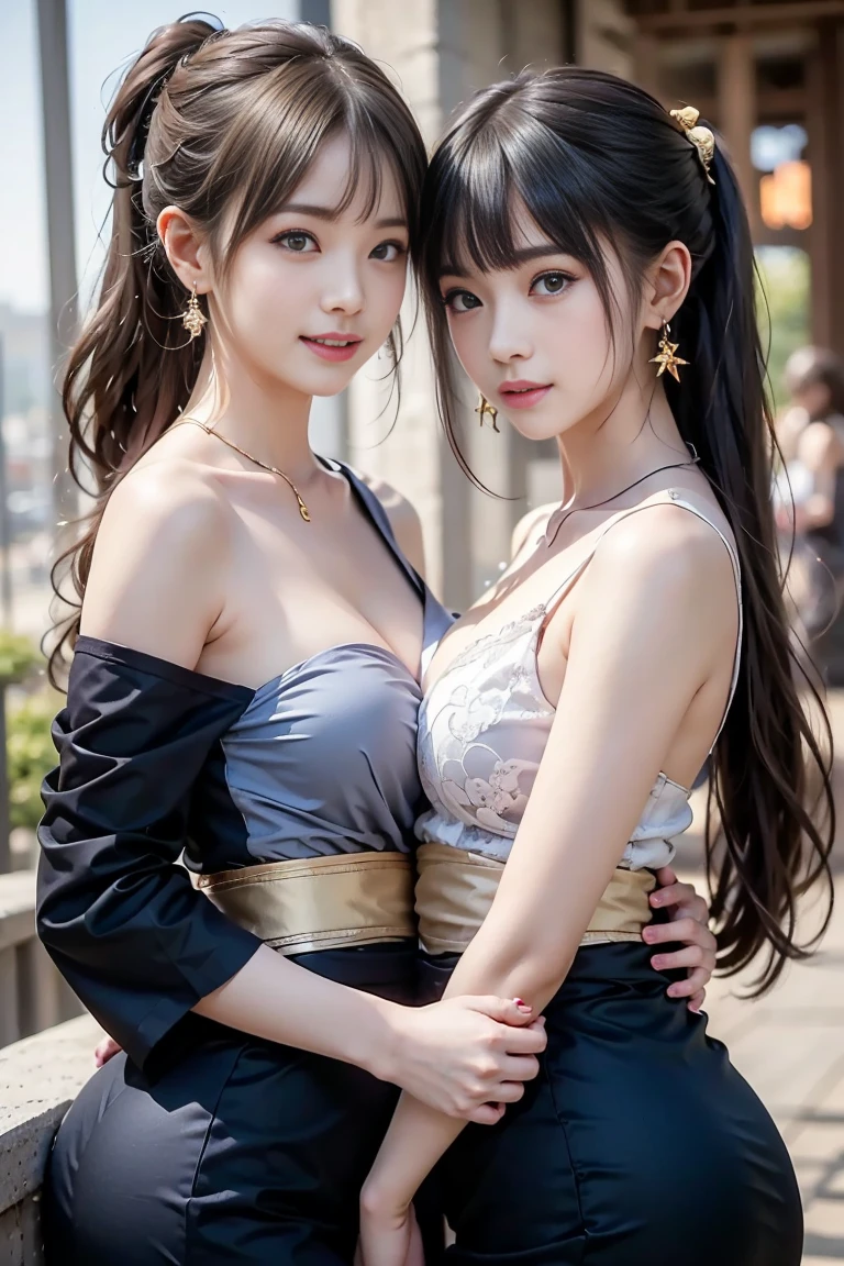 (top-quality)、 (masterpiece)、(Professional lighting with fewer shadows)、 (A hyper-realistic)、 (perfect anatomia)、 (In front of the camera、There are two women、Forward and backward、Crying Kuroko、That and bangs and forehead), ( Huge breasts), (Bright and even whitening skin without wrinkles and steps), (Beautiful blue eyes with long eyelashes and red tear bags)、 (Her outfit is worn only in a cramped sailor suit with a micro mini-length pleated skirt directly over her nakedness.:1.5), (Two people are surrounded by flowers, Face the front in front of the camera、stick out chest:1.5), (Another person on the other side、arcuatewith waist, Turn your back and expose your back buttocks:1.4), (One hand behind the head, A beautiful face is a beautiful smile with lowered eyebrows:1.5),