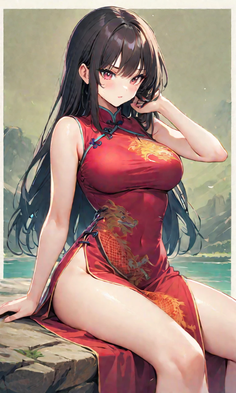 Big tits, big tits, sexy, erotic, red clothes