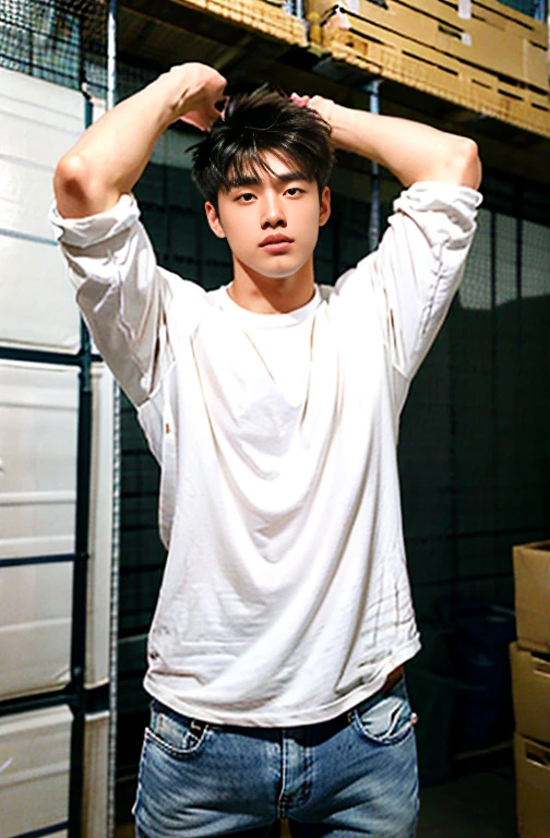 Korean handsome male idol,20 years old,Penis Exposure, Wearing a chest harness, Kneel down and spread your legs , Exposed, Pretty legs, Pretty Man, Adonis, thin arms, breast exposure,Long sleeve t-shirt, selling oneself,seductive posture, Behind both hands, stick out your chest, Pinky nipple, Yacht model explicit,Very skinny body type, Exposure model, Yadong actor, porn model, popular model