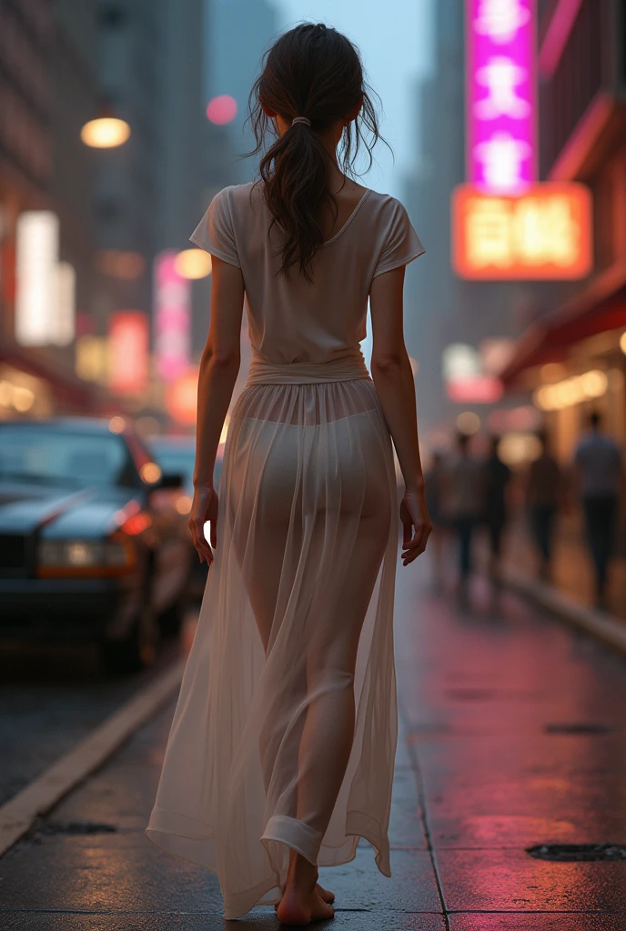 ((slow speed photography style)), (fisheye photography style), night atmosphere, f-stop 1/4 ISO100 f/8, a beautiful Korean female model whose face is made up miss queen style, extremely gigantic large-breasted, straight hair, wearing 40cm high heels, long legs, tall body posture, walks movement in a middle empty street alley of city, beautiful and graceful and dazzling with flawless bold makeup, wearing crystal glass dress, square shape mirrorless dress mirrorless dress:1.5), perfect anatomy, hyper realistic, HD 26K