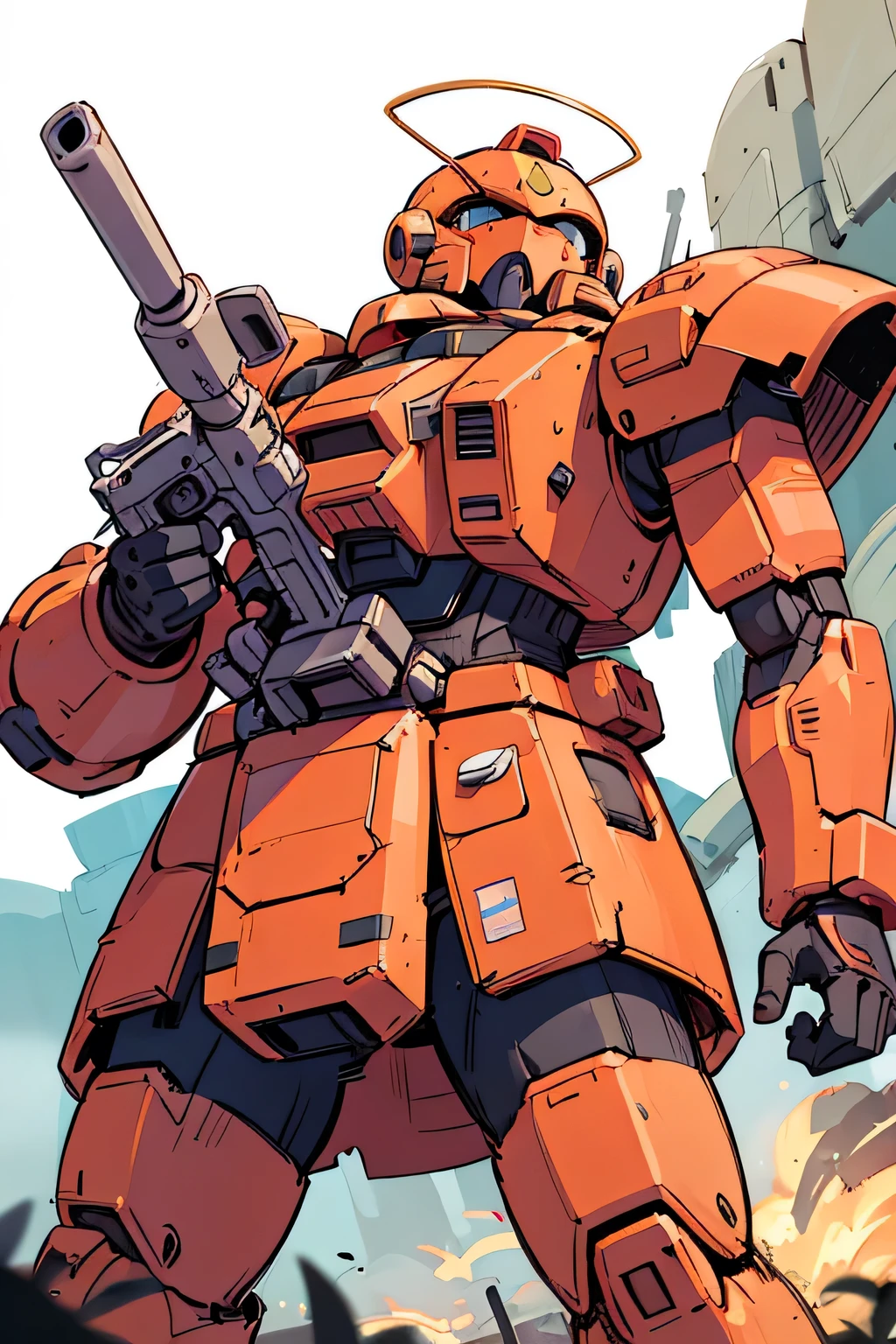 Please draw what you like.8k,MS-05, zaku 1, monoeye, gun,masterpiece ,amazing, dynamic production, extremely detailed, extremely beautiful and fain design extremely beautiful and fain colors, high resolution, cinematic style ,illustration, gundam,sci-fi, HD, Gquuuuux, premium performance, premium detailed, 8k, best quality, 傑作,holding beam gun, 旧ザク, amazing, simple background, 