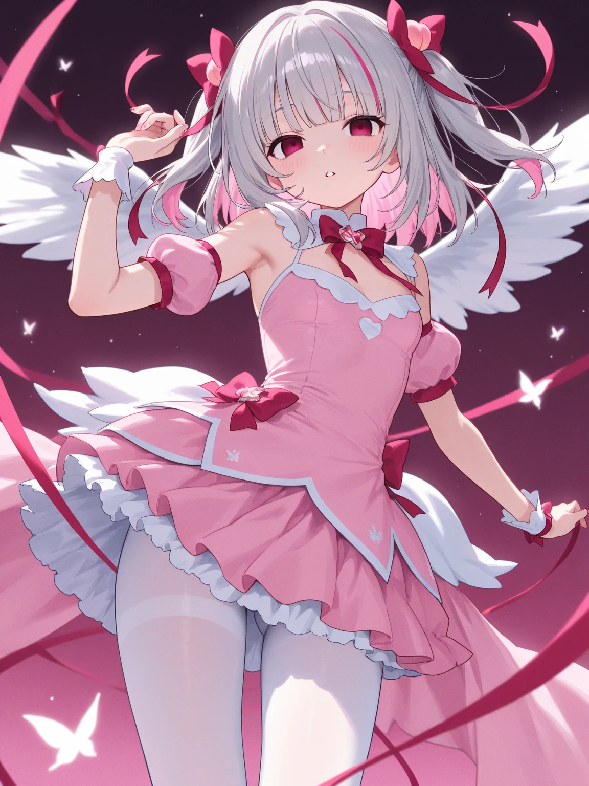 {high quality}, white hair, 1girl, {thin legs}, {thin waist}, {strung with ribbons}, {slim build}, full body tights, {succubus tail}, thin legs, thin body, {tight clothes}, bound, {pussy}, {pussy showing}, {light pink pussy}, {exact fingers}, {exact eyes}, {exact ????}