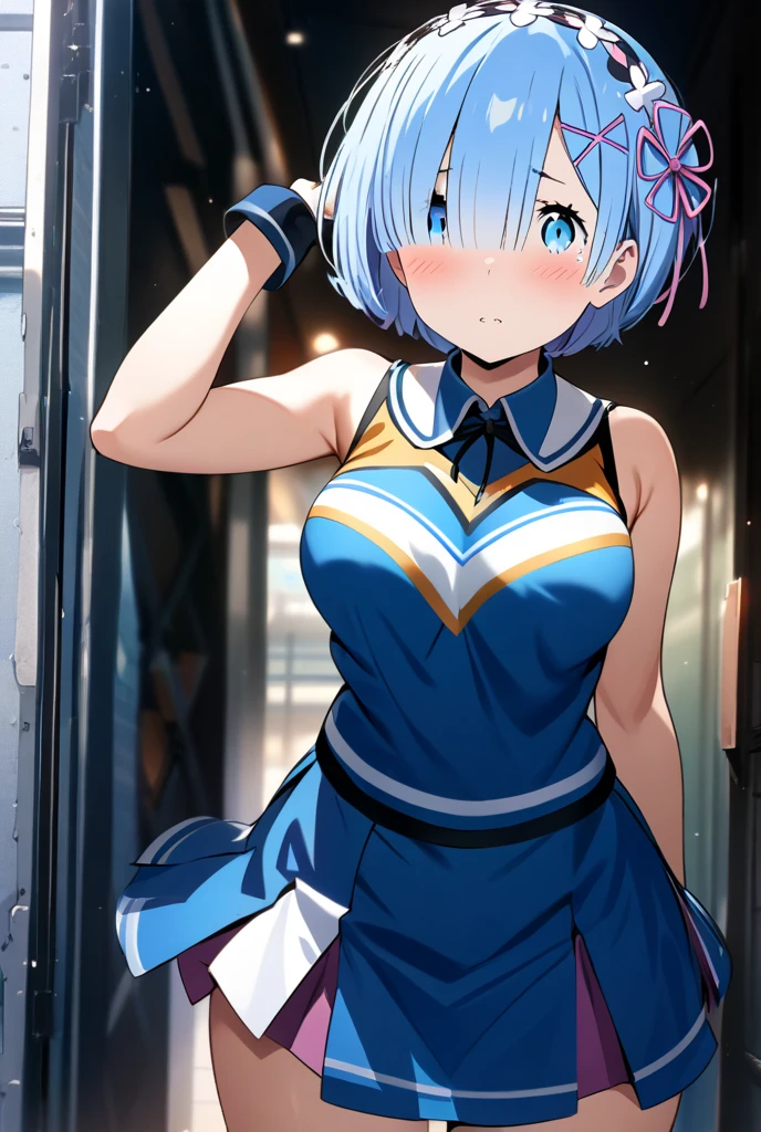 {{{masterpiece}}}, {{{best quality}}}, {{ultra-detailed}}, {illustration}, {{an extremely delicate and beautiful}}, (beautiful detailed eyes:1.6), extremely detailed face, extremely detailed CG, (perfect hands, perfect anatomy), 16k, anime face, rem (re:zero), phRem, 1girl, cute face, blue hair, short hair, hair over one eye, blue eyes, hair ornament, x hair ornament, flushed cheeks, big breasts, thin waist, big hips, curvaceous, BREAK, bbunnysuit, pantyhose, fake bunny ears, wrist cuffs, bowtie, standing, cameltoe, erect nipples, spread legs, indoor, on stage, crowd of people, casino