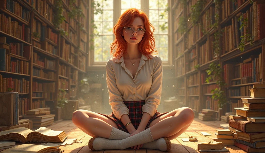 beautiful Mariia with clasical red bobcut reading a book, alluring pose --auto