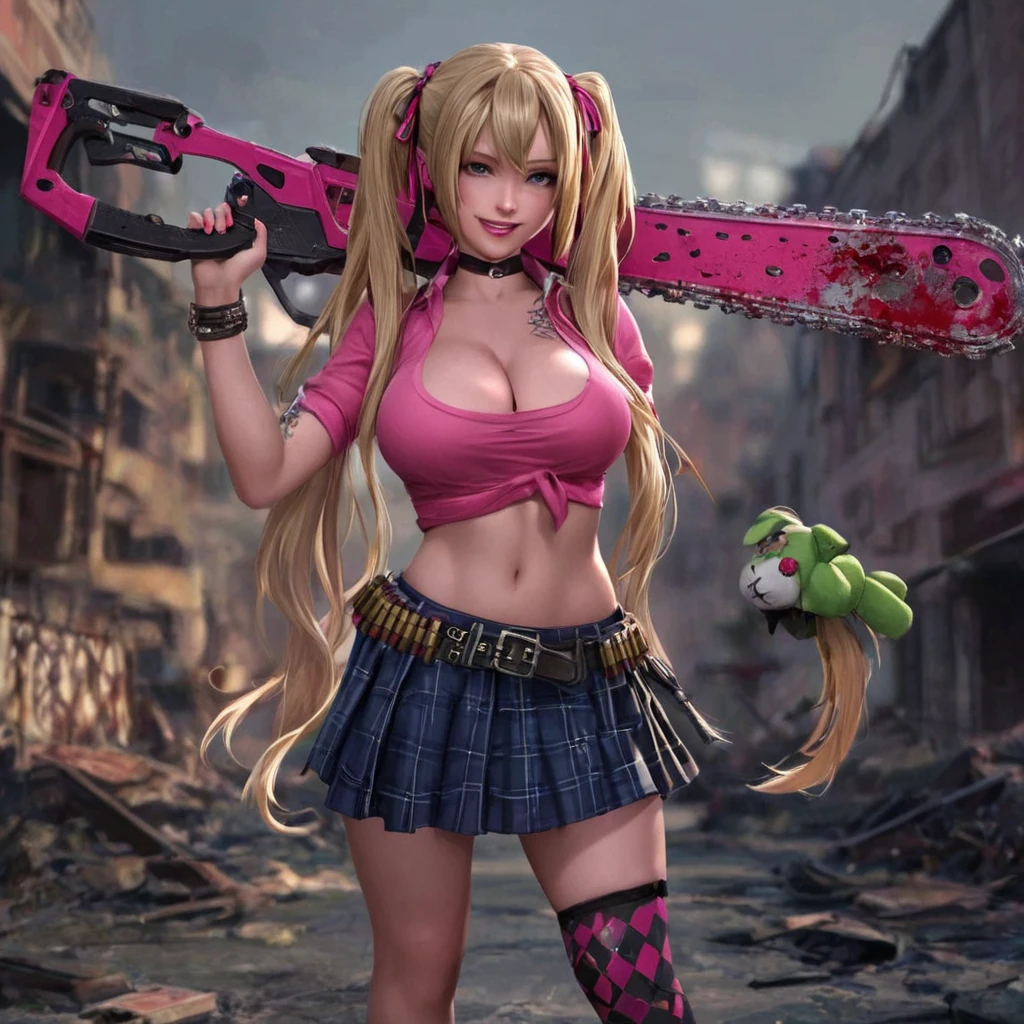 <lora:lollipopChainsawJuliet_10:1> juliet starling, holding chainsaw, proportional eyes, (realistic:1.5), extremely detailed, hyper detailed, soft lighting, detailed background, extreme detail background, sharp details, beautiful face, symmetrical eyes, short red hair, short hair, red hair, green eyes, woman, high quality, (full body:1.3),