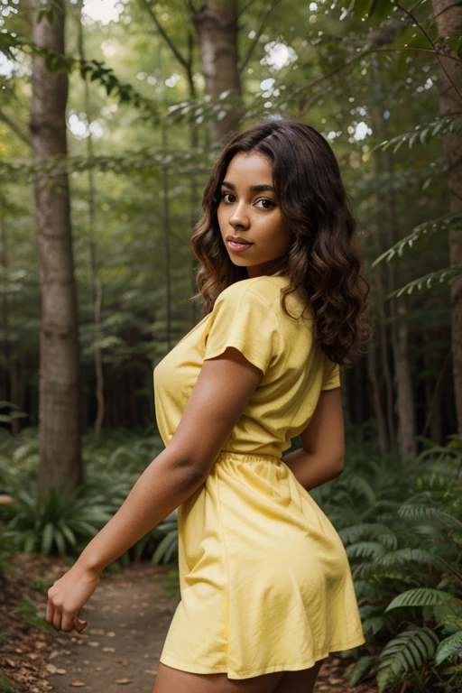 brown Skin girl with dress green and coily hair