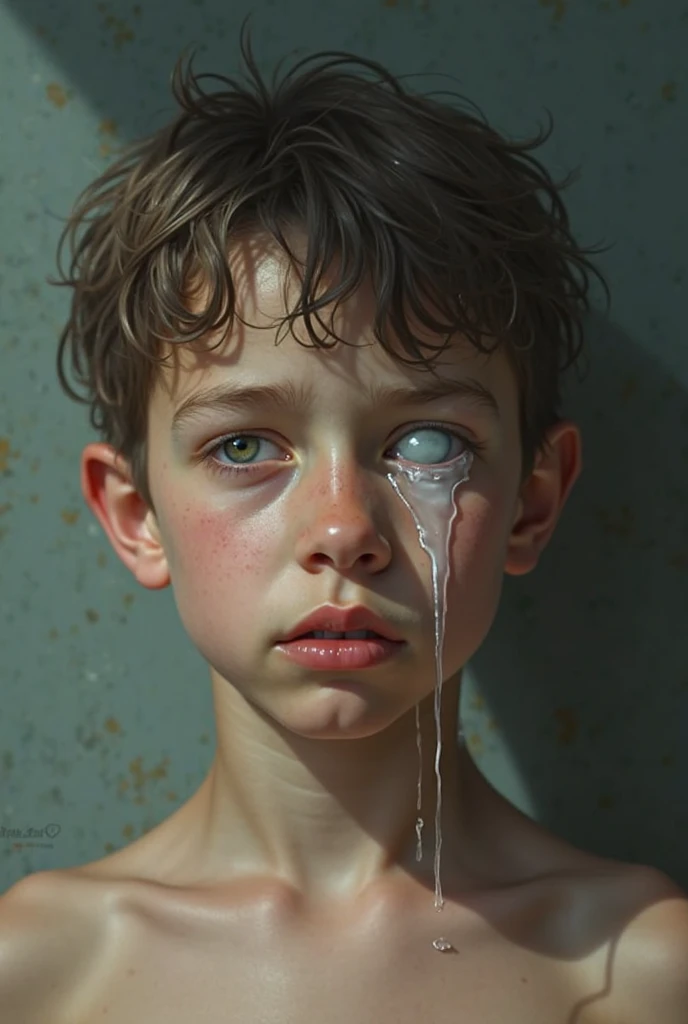 8k quality, only face in picture, wet, naked, shy, sexy, clean body, short hair, blue eyes, , shy, cum on face, Mouth open, looks up, looks at the viewer, ahegao, titjob, large dick, cum on face, cum on hair, flat torso