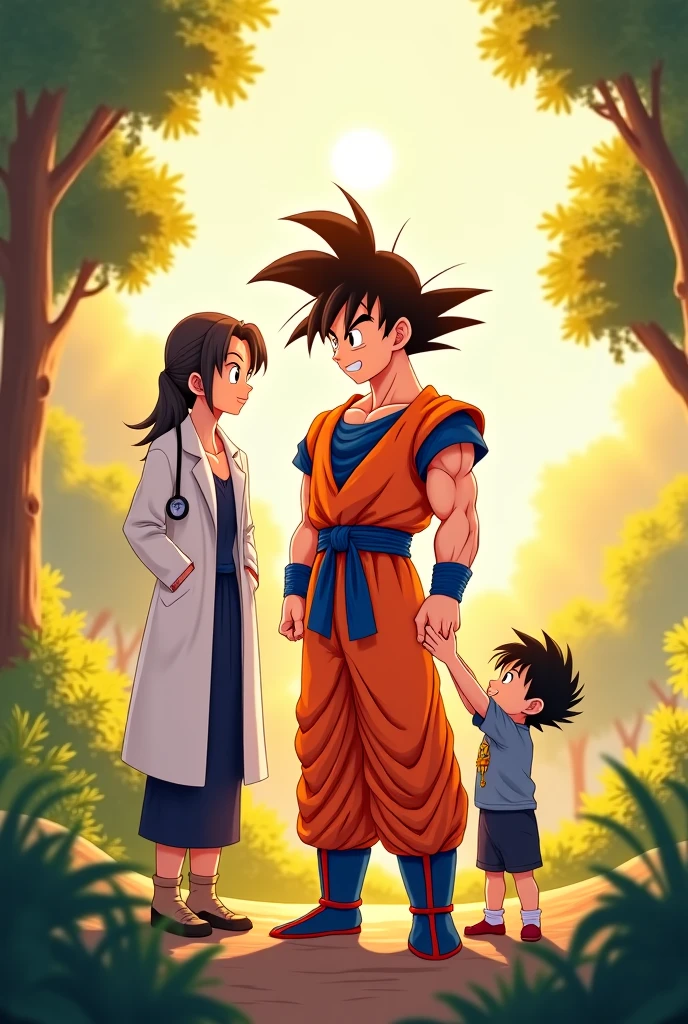 Goku pediatrician carrying a baby