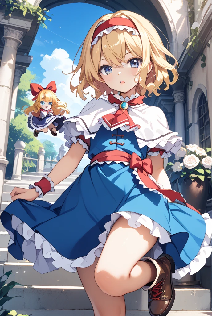 (perky chest:1.2), (pointed chest:1.2),(((Black Tunic:1.3))),(((cakes and bread in the basket),Cute and beautiful girl,Cute round face,Cute smile,with blush cheeks,Red Lip,a girl 22 years old, nsfw:1.2, beautiful body:1.3), shinny skin, BREAK, ((alice in the wonderland:1.3, cute, kawaii, lovely, funny, a girl falling down from sky:1.3, girl flying in sky:1.2, girl floating in air:1.3, rolling upskirt by wind:1.5, (with sparkling eyes and a contagious smile),open mouth, Looking at Viewer, surprised, putting hands on crotch over the skirts:1.35)), BREAK, ((floating things as follows:1.3, PlayingCards, Trump, tea cup, tea pot, tea spoons, pocket watch:1.3, lip sticks, candies:1.2, cookies, jam bottles, classical door_keys)), ((long purply_Blue dress :1.5, wearing long flaired skirt:1.3, the skirt is blowing:1.3, cute White Apron, black stockingedium long platinum-blonde hair:1.2, twin tail hair:1.6, tied hair with a large ribbon), (Blue eyes, bright pupils with highlights, detailed eyes), (lying down on your back:0.7, spreading legs with rising up straight:0.7), sexy posture, fantastic colorful art, (fantasy art:1.2, wondered images), ((correct anatomy:1.5, perfect anatomy:1.3, correct hand, small foot:1.2)),