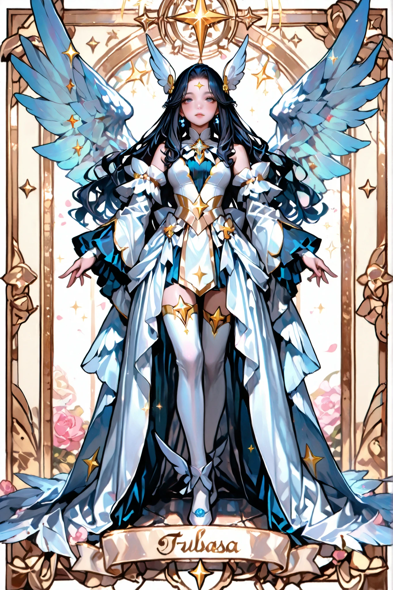 Fallen Slayer: Raven Tsubasa、Eyes are hidden by wings、full body image、Standing picture、Magical Girl、Awakening、Highest image quality、4k、final polar form、Strongest、elegant、beautiful、cute、Magical Girl、Final Special Move、Myriad Wings