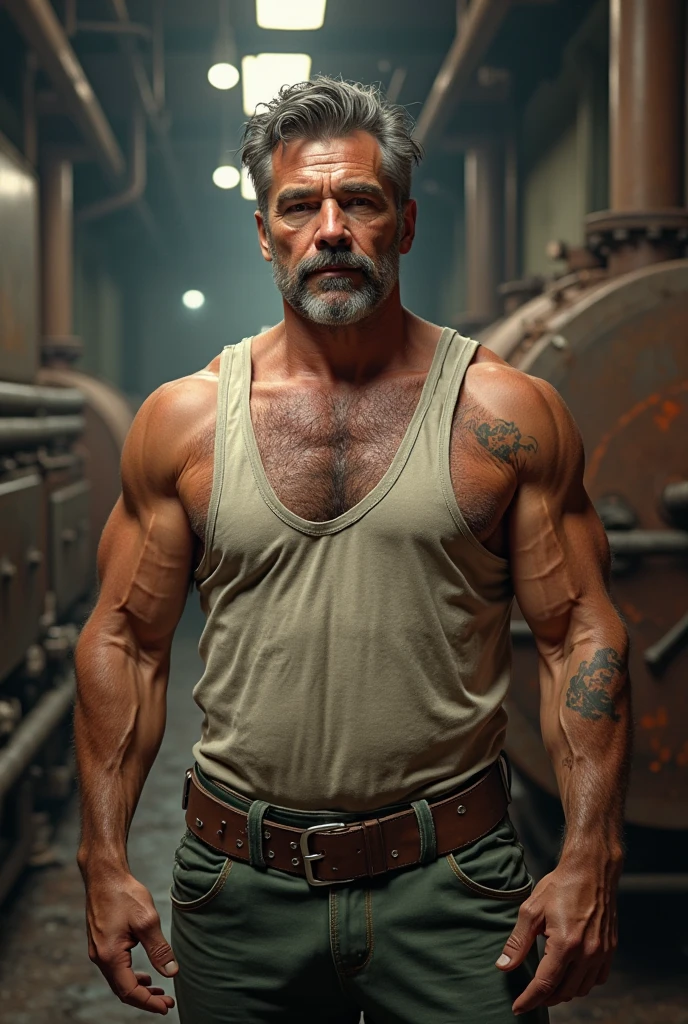 (((Front View))), de frente, olhando para frente, centralizado, Centered,Ultra-realistic RAW portrait of a strong, 50-year-old man, military hair, He is wearing attire of a soldier. The scene takes place in a night room. The lighting should dramatic contrasts to highlight the intricate details of your costume. Photographed with a professional DSLR camera to capture fine details and depth.