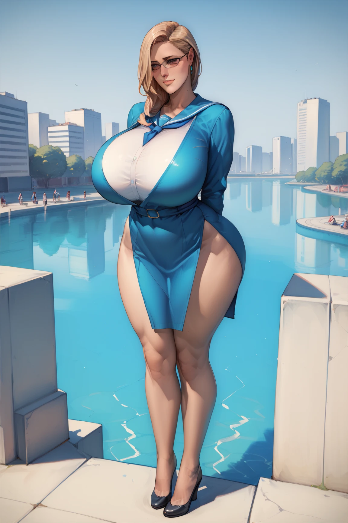 supergirl, pureerosface_v1, sticker of a girl from dc comic, full body, Kim Jung gi, , (gigantic breasts breasts 1.6),soul, digital illustration, comic style, cyberpunk, perfect anatomy, centered, approaching perfection, dynamic, highly detailed, watercolor painting, artstation, concept art, smooth, sharp focus, illustration, art by Carne Griffiths and Wadim Kashin ,, (masterpiece, best quality, ultra-detailed, best shadow),, In the style of Neon Genesis Evangelion, you find yourself standing on a desolate, post - apocalyptic wasteland, as the distant ruins of a massive city loom on the horizon. The sky is filled with ominous clouds, as a massive creature towers in the distance, huge breast, gigantic , titsnipples, curvy, thicc