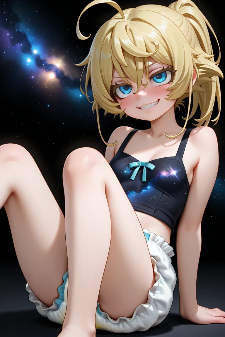 8k、master piece, Best Quality、One Cute Girl,pale blond hair, Blue eyes,Long twin tails up to the waist、Lens Flare,Dramatic、toppless、NSFW、teats 、pink areolas、barechested、All nude、wearing no clothes、A look of shame,extra detailed face、extremely detailed eye、flat breast、full bodyesbian
