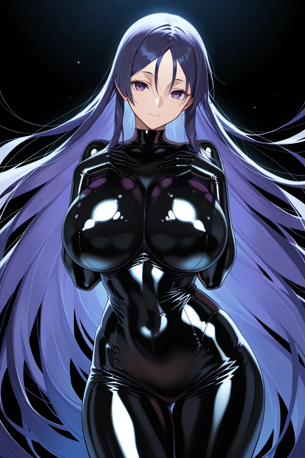 Akeno Himejima, 1girl, (((bimbo))), long black hair, purple eyes, ear ringimbo))), puffy lips, pink painted lips, yandare eyes, thick lips, wide hips, thick thighs, huge round ass, enormous natural breasts, shiny oily breasts, she venom, skin tight venom suit, full venom suit, black venom, symbiote, muscular, city, cyberpunk, full body, seducative pose, smirk, oiled up, corrupted female, midnight club, strip club, tall figure, close up, dominant, milf, bulging futanari dick, black colored dick, dickgirl, trans, lesbian, large futanari dick, nsfw, 18+, onlyfans