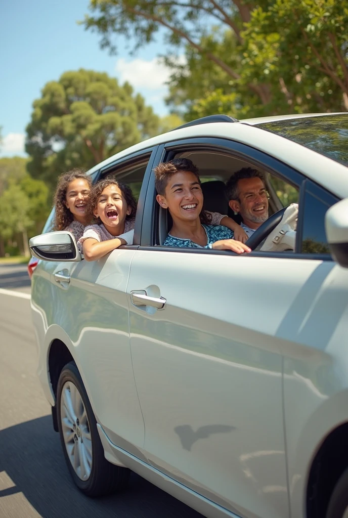 modern KIA SUV with happy childrens