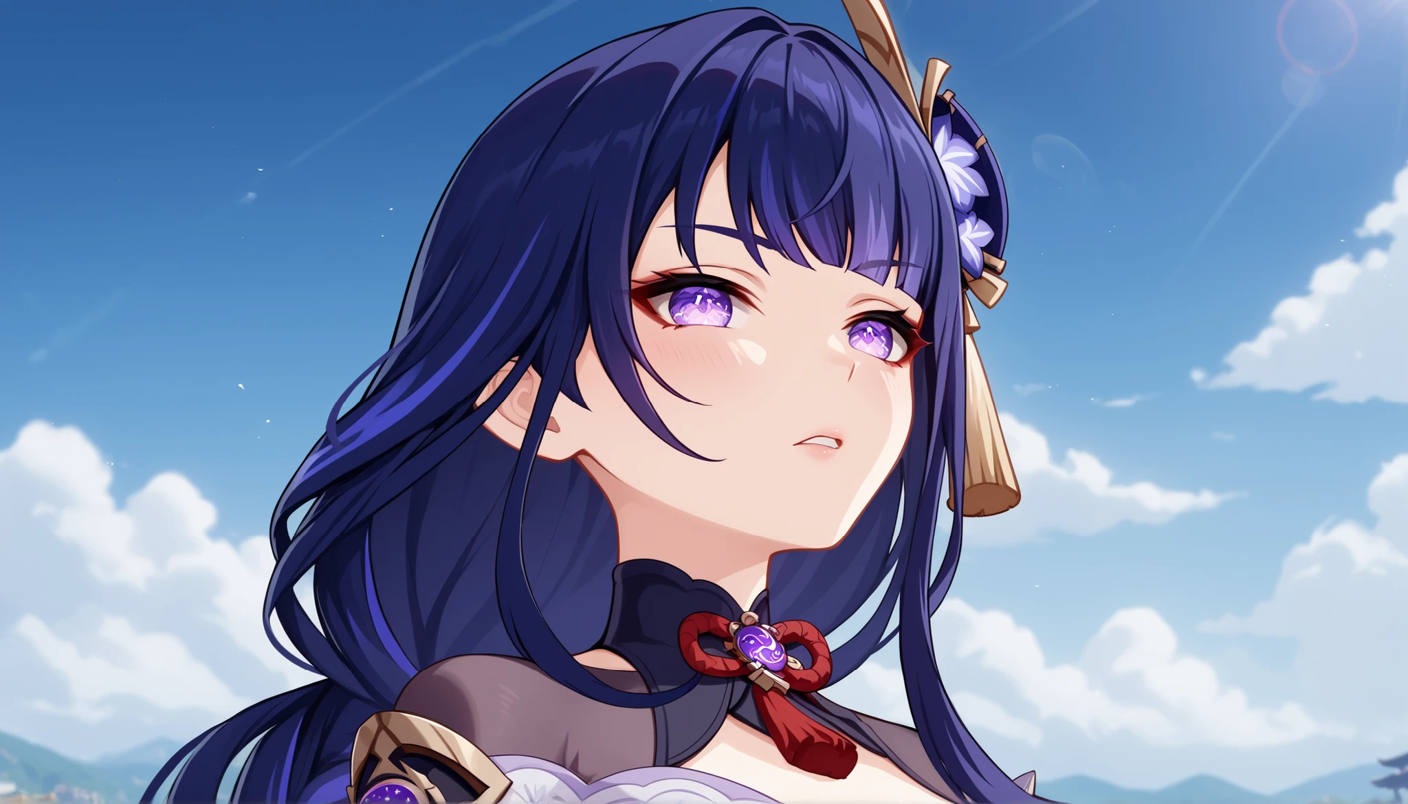 a beautiful Ei ((The Raiden Shogun)) with long purple dark hair wearing a revealing blue and white bikini, detailed face and purple clear eyes, posing on a beach with ocean waves in the background, dramatic lighting, photorealistic, highly detailed, 8k, best quality, (gorgeous,elegant:1.2), masterpiece, cinematic lighting, (volumetric lighting:1.1), (stunning,mesmerizing:1.1), (intricate details:1.2), (beautiful detailed face:1.4), hyper realistic, photorealistic, realistic, extremely detailed, sharp focus, vivid colors, (warm color tones:1.2), golden hour lighting, (dramatic lighting:1.1), beautiful ocean scenery, crashing waves, sandy beach, high quality, artstation, trending on artstation