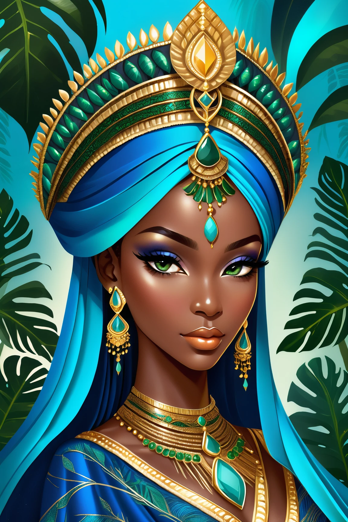((best quality)), ((masterpiece)), (detailed), 1girl, oriental turban, mixed race girl, African American + Caucasian girl with lighter skin, young woman, royal, jewelry, princess, beautiful, , shoulders showing, silk clothing, skinny, , white hair, Japanese clothing, fantasy, middle eastern, head scarf, beautiful headwear