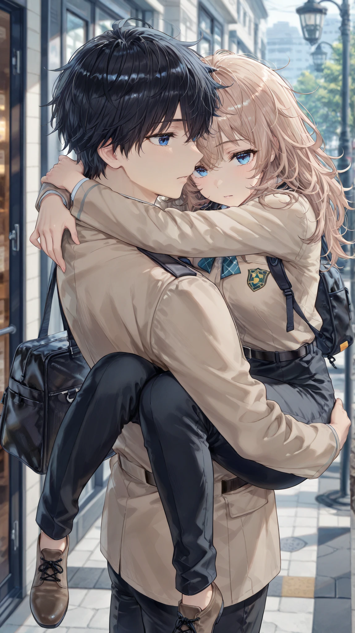 1girl, 1boy, crotch grab