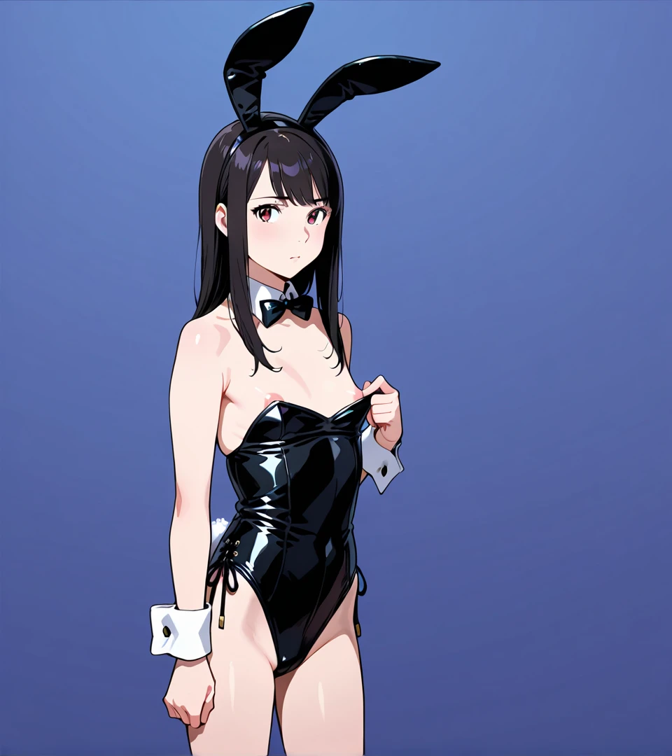 top-quality、hight resolution、ultra-detailliert、1girll、Black Bunny Girl、独奏、breastsout、thick thight、No background、Anime filling、From the knee up、short-hair、A sexy、20s、Adults