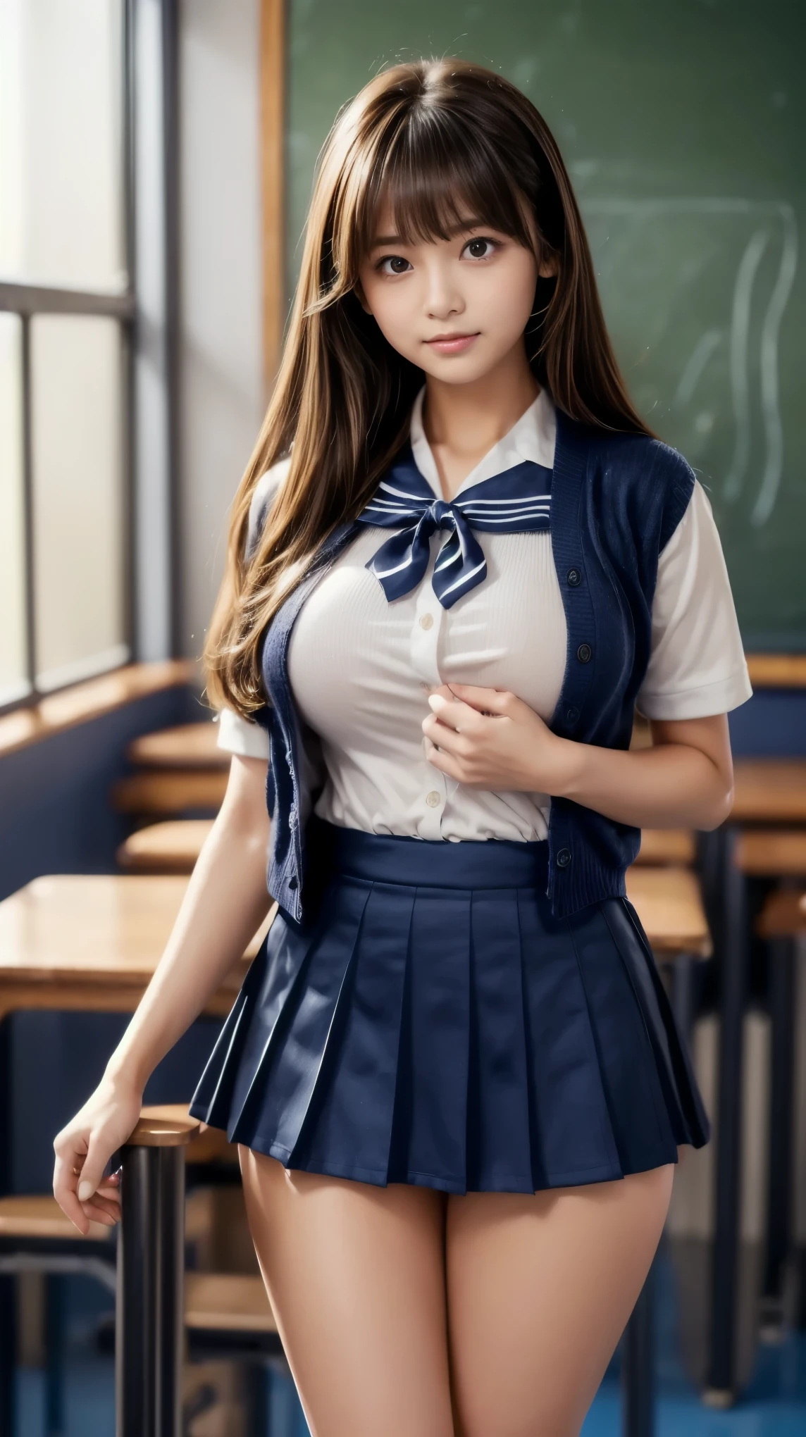 ((Japanese beautiful girl:1.3)) ((school uniforms:1.4)) ((panty shot:1.5)) ((high school)),((dark blue skirt:1.3)) ((in the class room:1.3)) ((thin_fabric:1.4)) ((random sexy pose:1.3)) ((sweaty:1.5))((face flushed:1.4)) ((big breasts:1.1)) ((close-up:1.2)) best quality,masterpiece,ultra high res,(photorealistic:1.4),raw photo,(Authentic skin texture:1.3),(film grain:1.anorama,character portrait,very wide shot,narrow waist,cowboy shot,(in the dark, deep shadow, low key, cold light,) night,(()),streaming tears,,dust,Tyndall effect,(expression),1girl,beautiful detailed eyes and face,white jabot,brown eyerown hair:1.2)) ((full body:1.3)) ((smile:1.3))