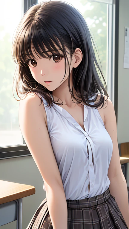 (1girl:1.3), cinematic light, (masterpiece, top quality, best quality, official art, beautiful and aesthetic:1.3), extreme detailed,highest detailed,(ultra-detailed),((an extremely delicate and beautiful)), ((Crouch down on dark night on the floor of the apartment)), from above, rainy, solo, breasts, silky long hair, (brown hair), Casual clothes, blue Lace inner, open breast, 26 years old, unsteady gaze, torn clothes, anxious, embarrassed, (looking up:1.4)