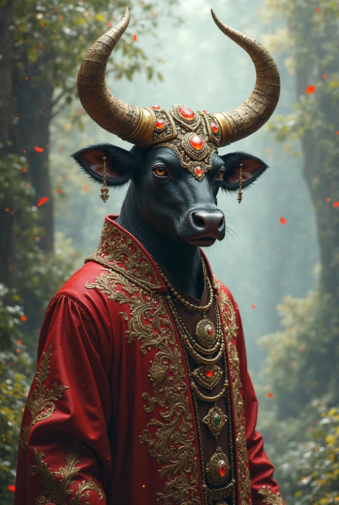 A buffalo with a king&#39;s crown wearing a Jiu Jitsu kimono 