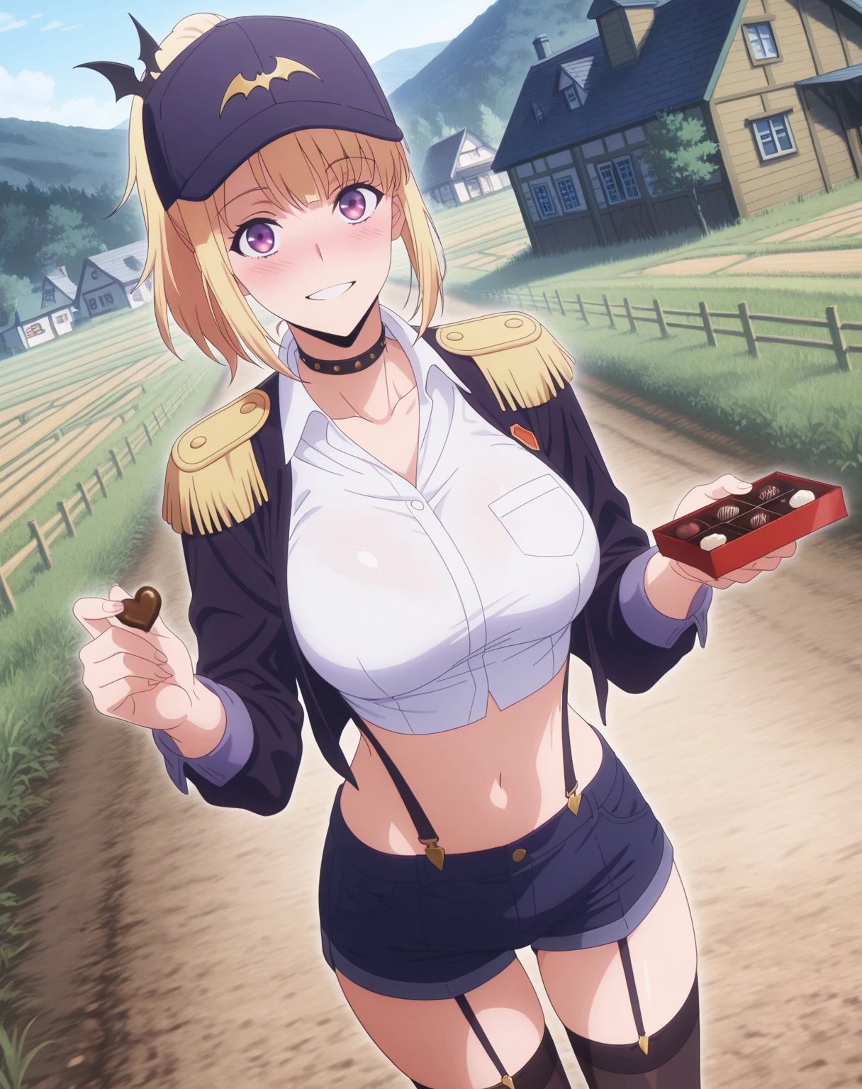 An anime girl showing her breasts