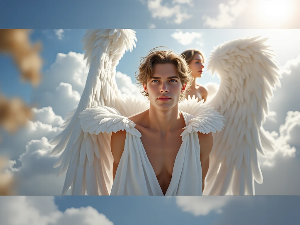 wings of an angel are spread out on a rock above the clouds, angel protecting man, with wings, taylor swift as a heavenly angel, beautiful angelic wings, angel protecting woman, massive angel wings, with beautiful wings, angelic wings on her back, with real wings, angelical, winged human, angels, big angel wings wide open, epic angel wings, angel wings --auto --s2