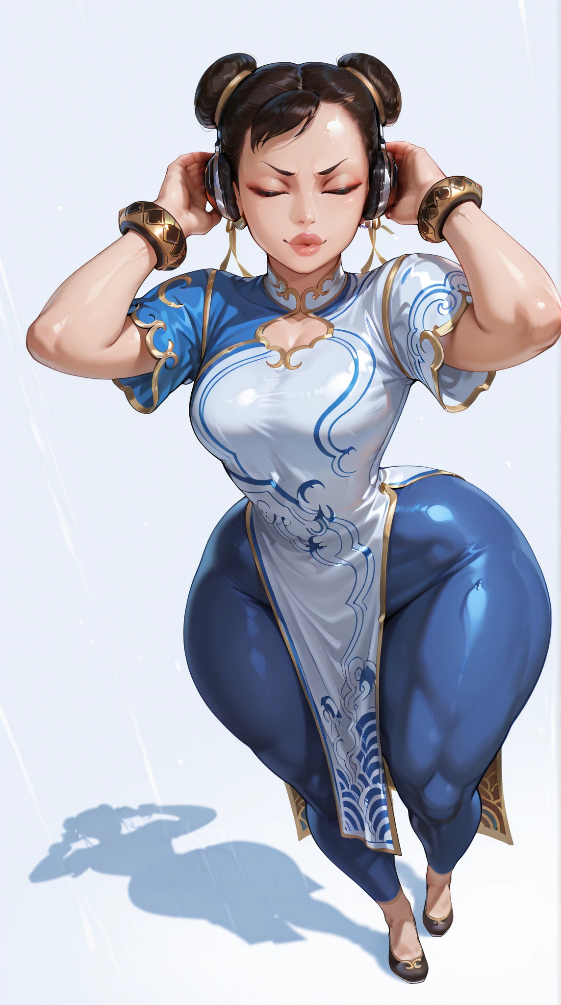 a cartoon picture of a woman in a blue outfit with a thought bubble above her head, chun li, chun-li, chun - li, chun li at the gym, portrait of chun - li, portrait of chun li, thicc, highly detailed exquisite fanart, in a blue qipao, insanely inflated hips, high quality colored sketch, inspired by Pu Hua