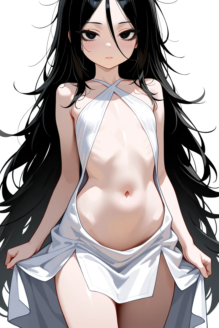 black_hair,length_hair,green_eye,前hair, hairband, (((NUDE))), (((standing naked))), (((in front of white background))), ((full body)), 1 person, 20-year-old,young woman,beautiful,beautiful length legs,beautiful body,beautiful hip,beautiful character design, perfect eye, perfect face,expressive eye, Center the image,(Light_笑face:0.5), Official Art,Very detailed CG ユニティ 8k 壁紙, perfect Lighting,Glowing Skin, (masterpiece:1.0),(Highest_quality:1.0), 超High resolution,4K,Very detailed, 8k, High resolution, High resolution, Absurd:1.2, 400 for Kodak Port, Film Grain, (beautiful,big_chest:1.0), (beautiful_face:1.5),(narrow_Waist)(Long and thin_foot)
